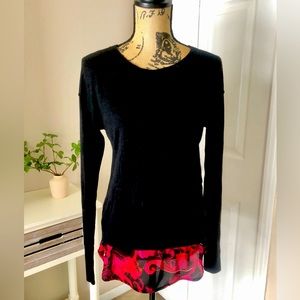 Fitted Sweater with Attached Silky Material at Hem - Women’s Small